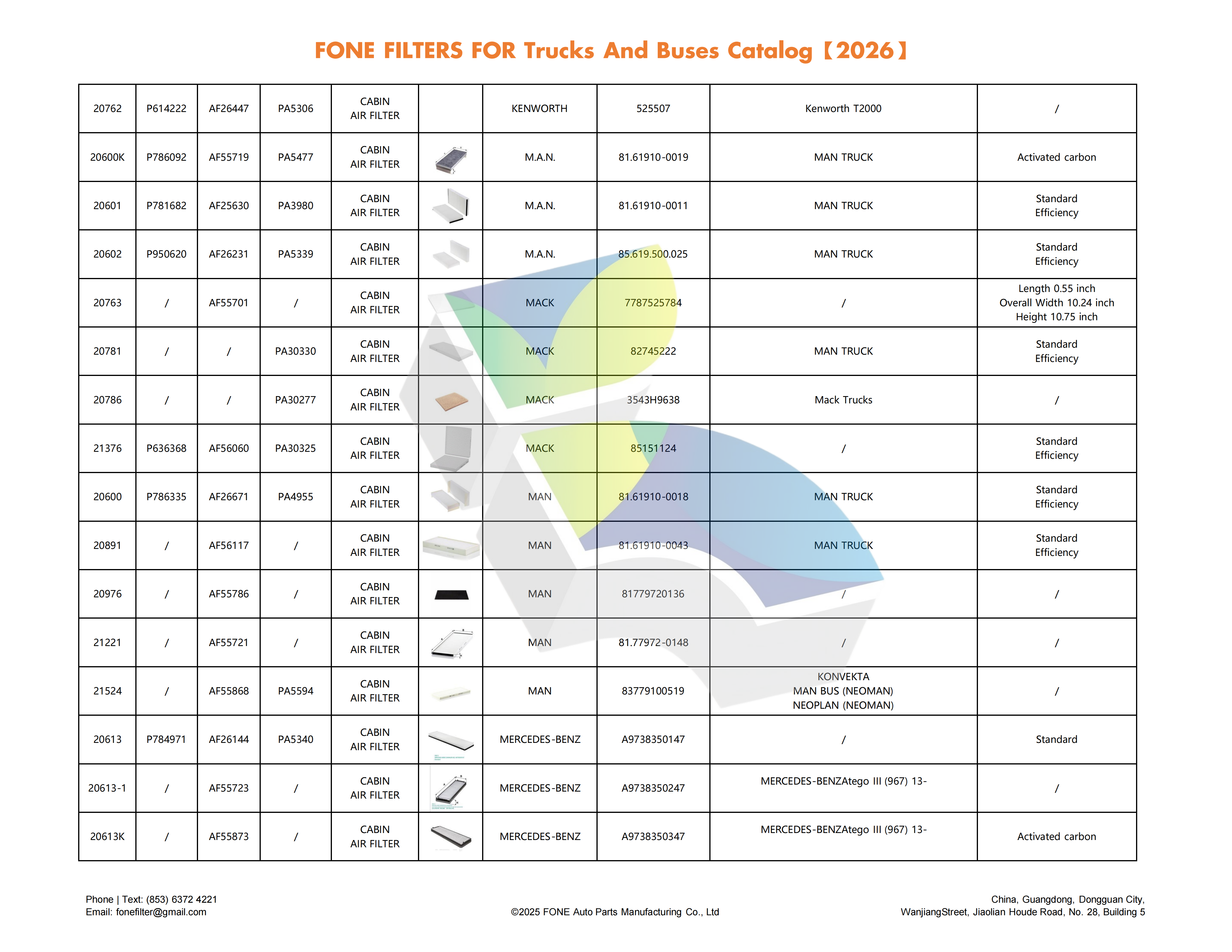 FONE FILTERS FOR TRUCK AND BUS CATALOG