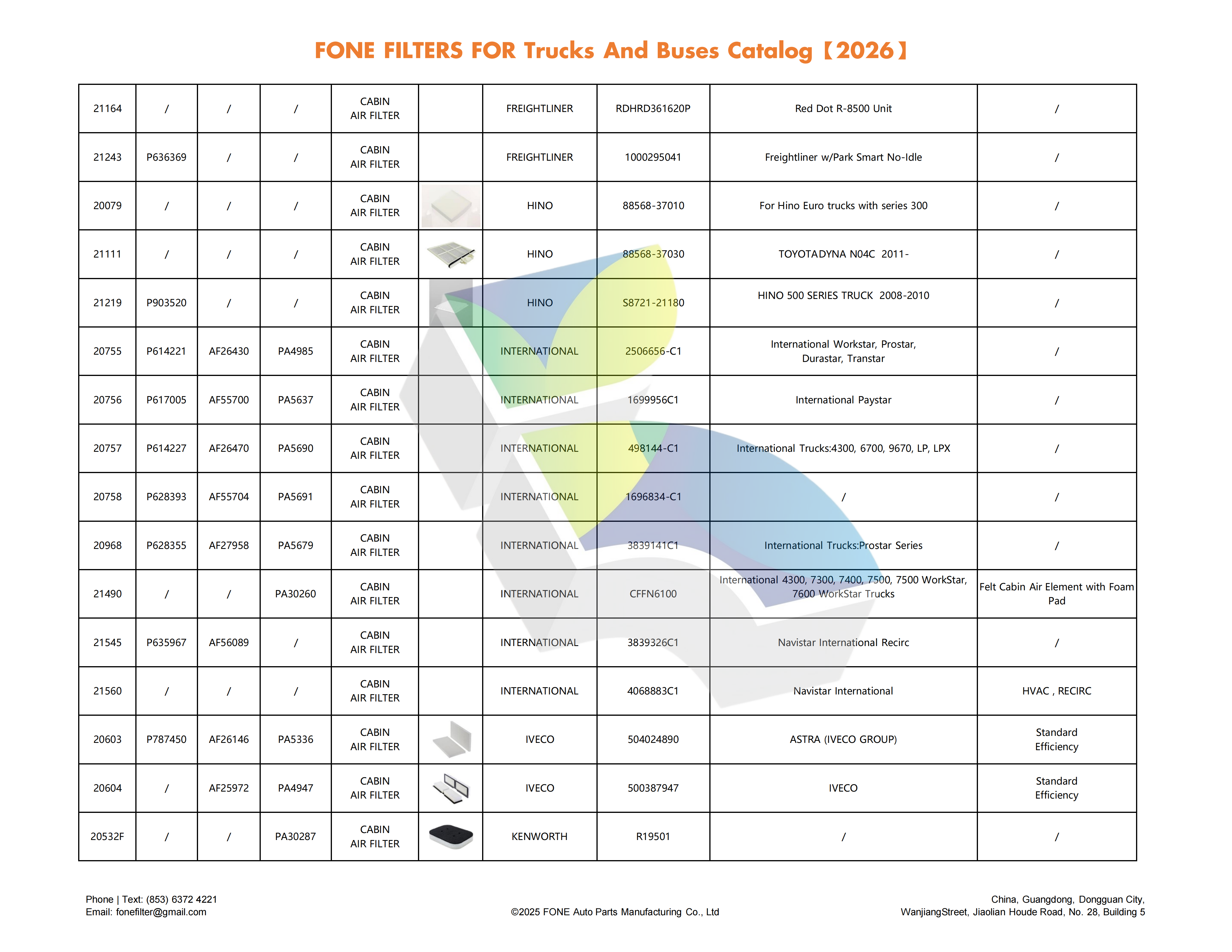 FONE FILTERS FOR TRUCK AND BUS CATALOG