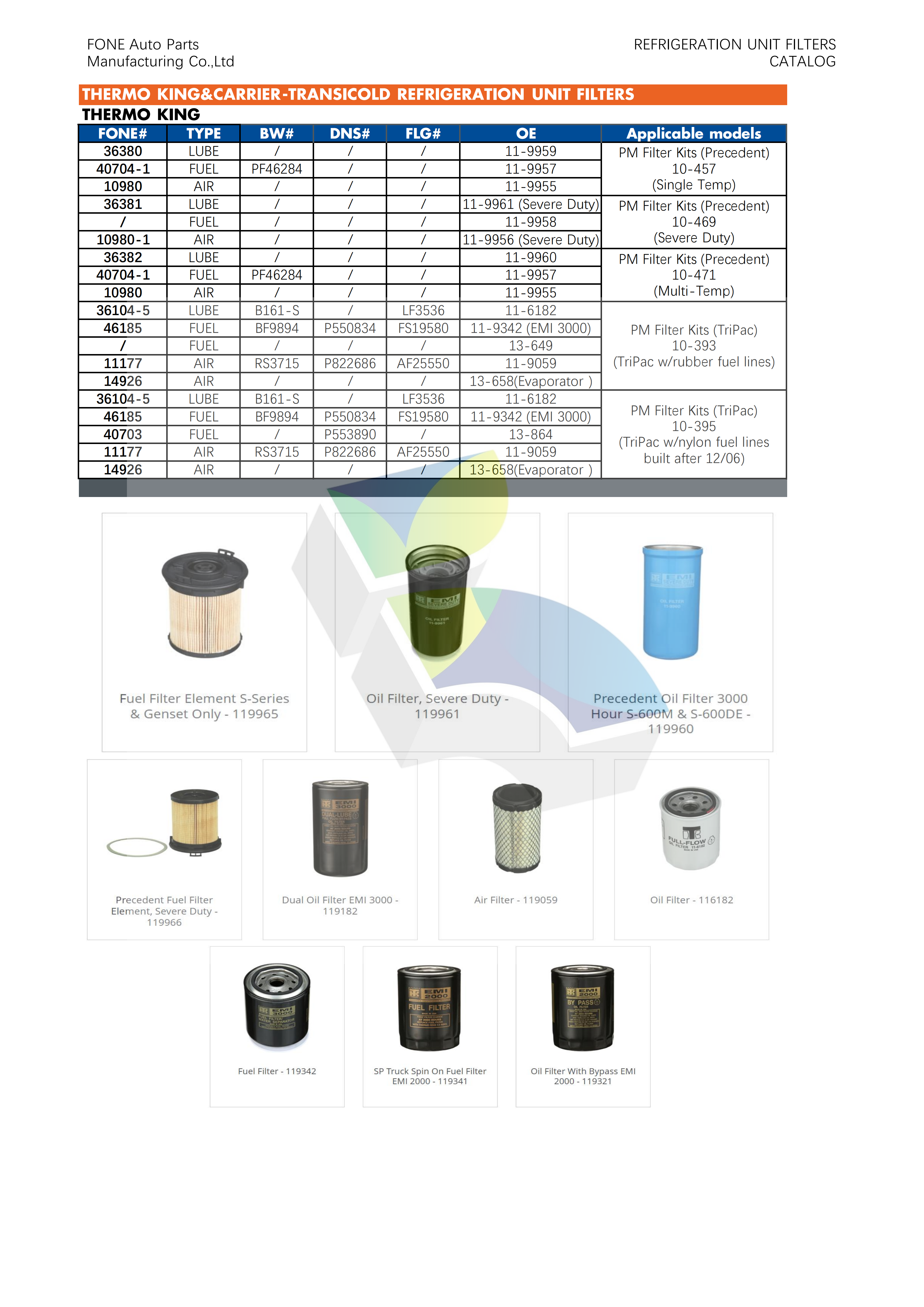 THERMO KING&CARRIER-TRANSICOL Filters catalog【2026】